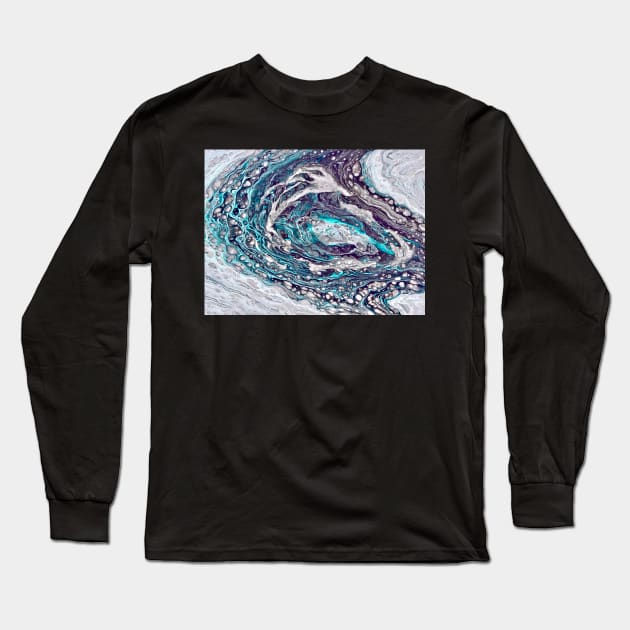 Fluid Art "Teal & Gray Galaxy" Long Sleeve T-Shirt by Colette22